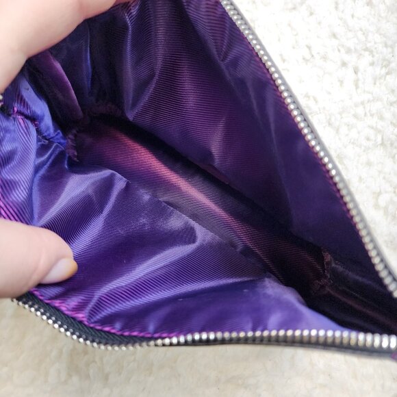 Younique Purse Organizer Makeup Bag Tote Craft Black Silver Zipper Purple Liner - Picture 7 of 11